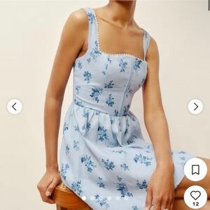 Reformation Sheri Linen Mini Dress Blue floral dress
